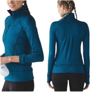 Lululemon Rush Hour 1/2 Zip Running Luon Spray Jacquard Shocking Blue Black 6